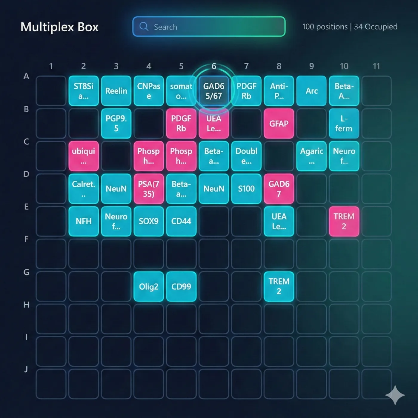 Visual freezer box map showing tube positions by colour
