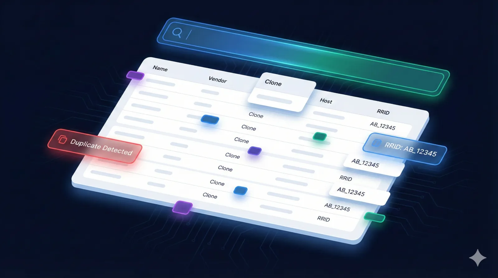 Antibody registry with duplicate detection and RRID tracking
